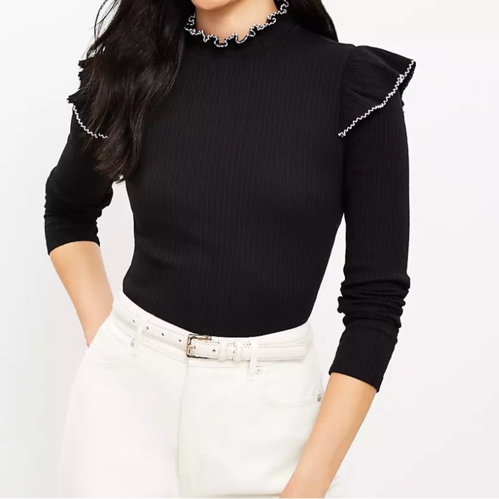 LOFT Black Ruffled top